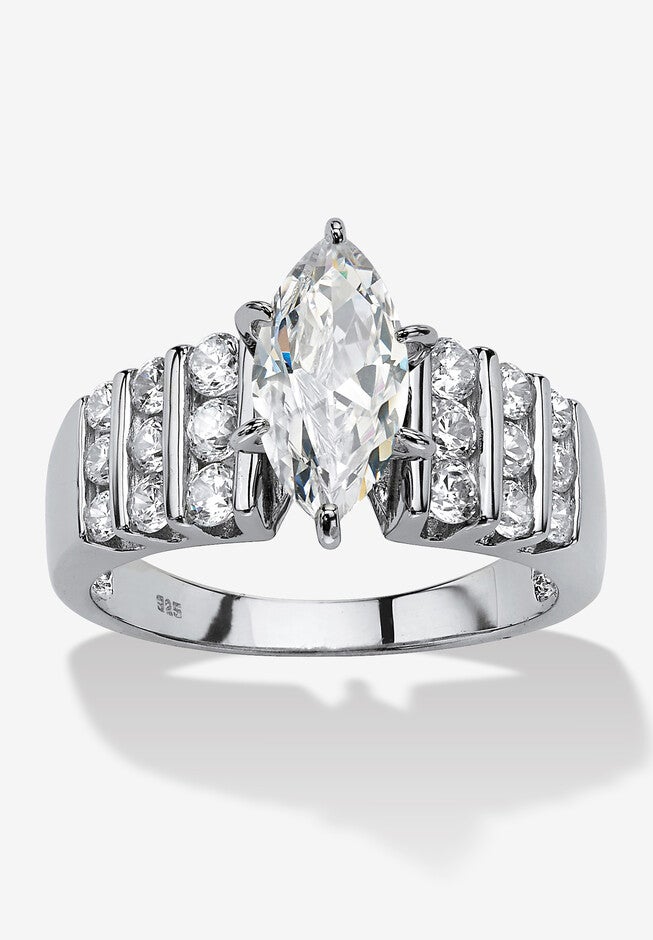 2.85 Cttw Marquise Cut Cubic Zirconia Ring Platinum Plated .925 Sterling Silver, SILVER, hi-res image number 0