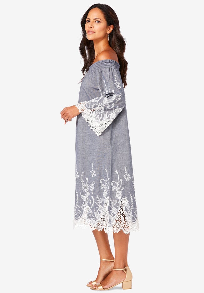 Eyelet Off-The-Shoulder Dress, , alternate image number 2