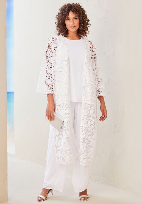 Three-Piece Lace Duster & Pant Suit, , alternate image number null