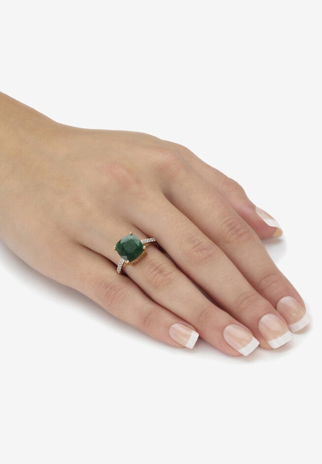 4.60 Cttw. Green Emerald & White Topaz Two-Tone Gold-Plated Sterling Silver Ring, , alternate image number null