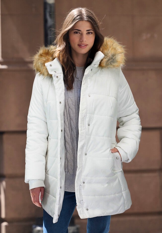 Plus Size Classic Length Puffer Coat, WHITE, hi-res image number 0