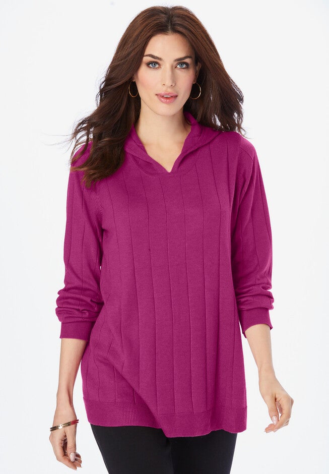Fine Gauge Drop Needle V-neck Pullover, RASPBERRY, hi-res image number null