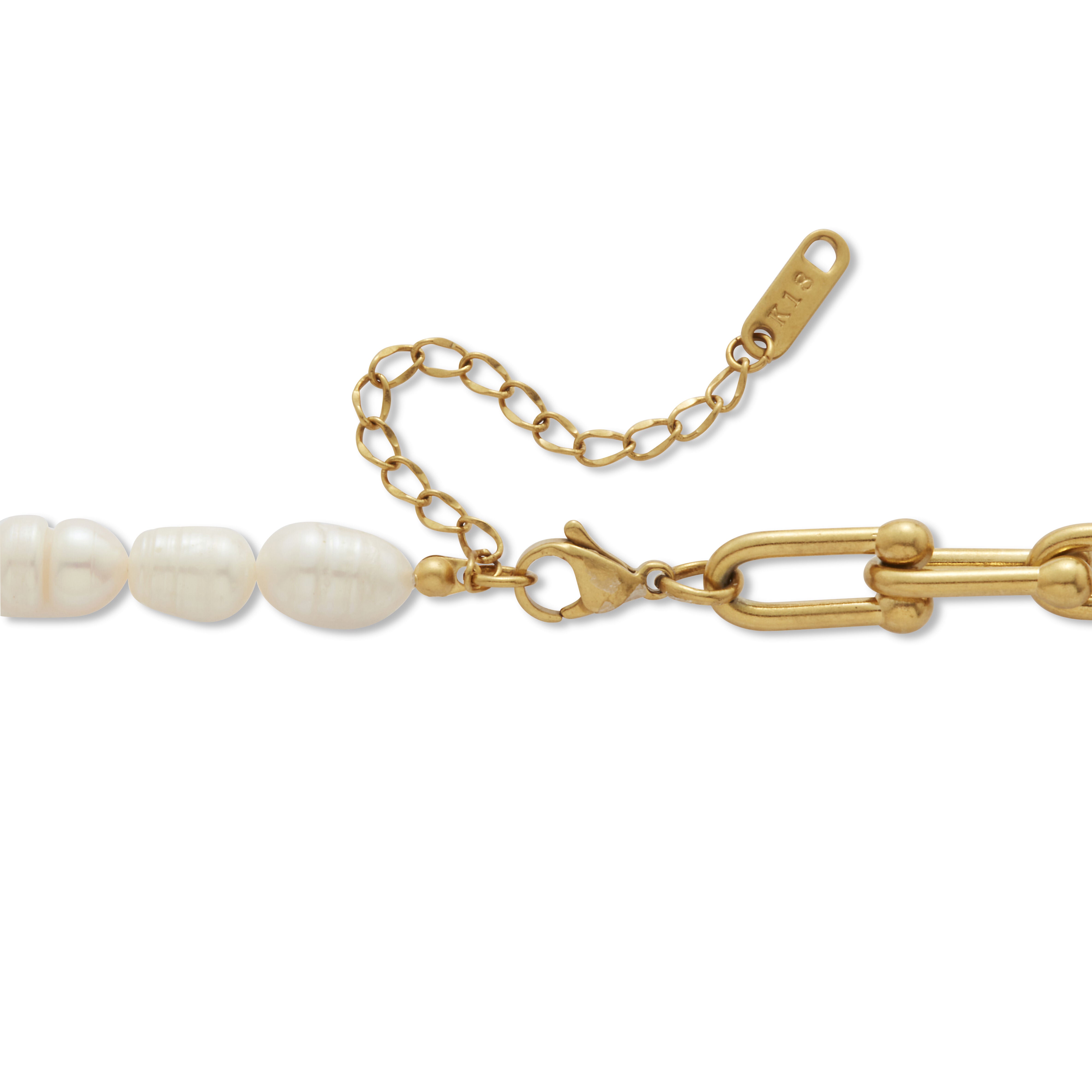 Pearl Gold-Ion Plated Stainless Steel Necklace 16-inch, WHITE, on-hover image number 1