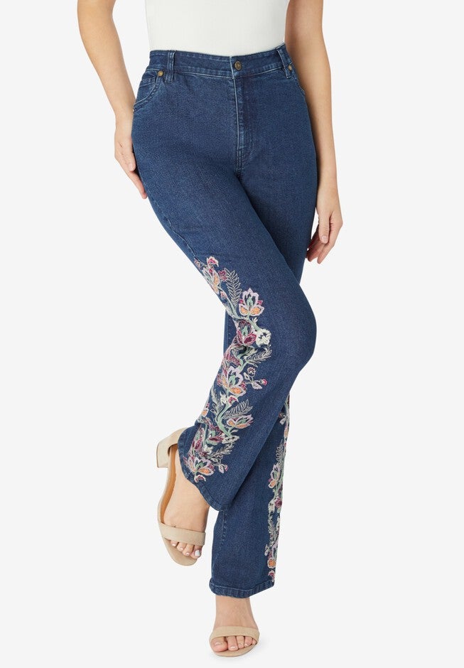 Invisible Stretch® Contour Embroidered Bootcut Jean, STONEWASH VINE EMBROIDERY, hi-res image number 0
