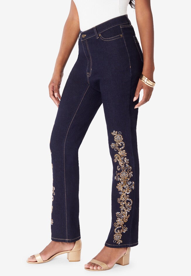 Rhinestone-Detailed Bootcut Jean, , alternate image number null