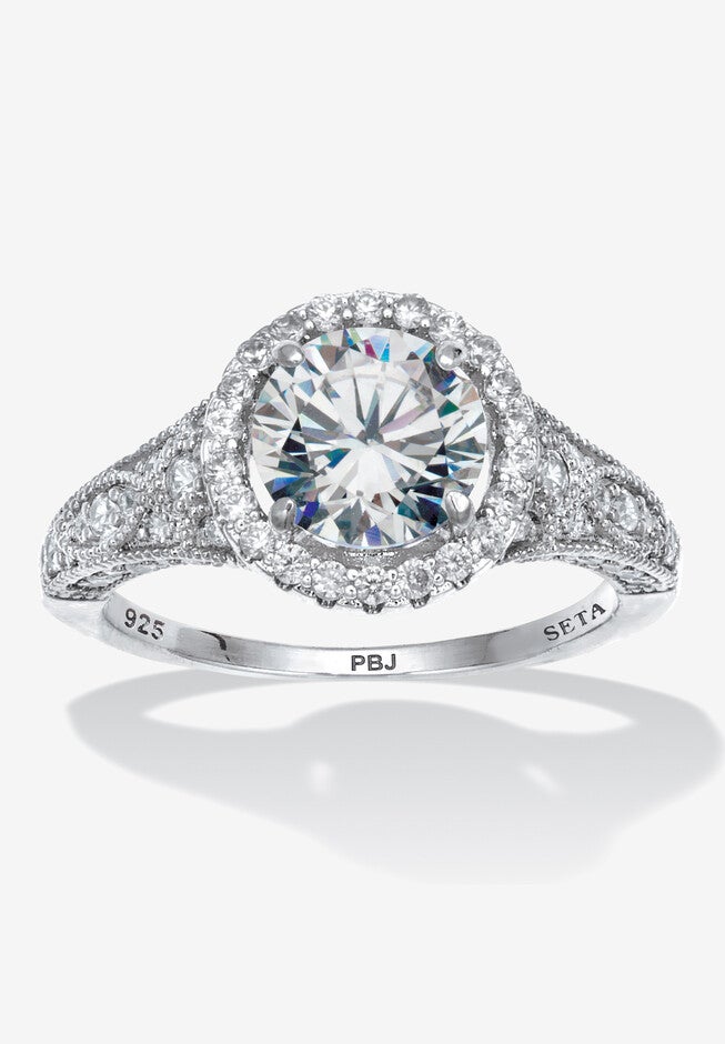 2.86 Tcw Round Cubic Zirconia Engagement Ring, PLATINUM, hi-res image number 0