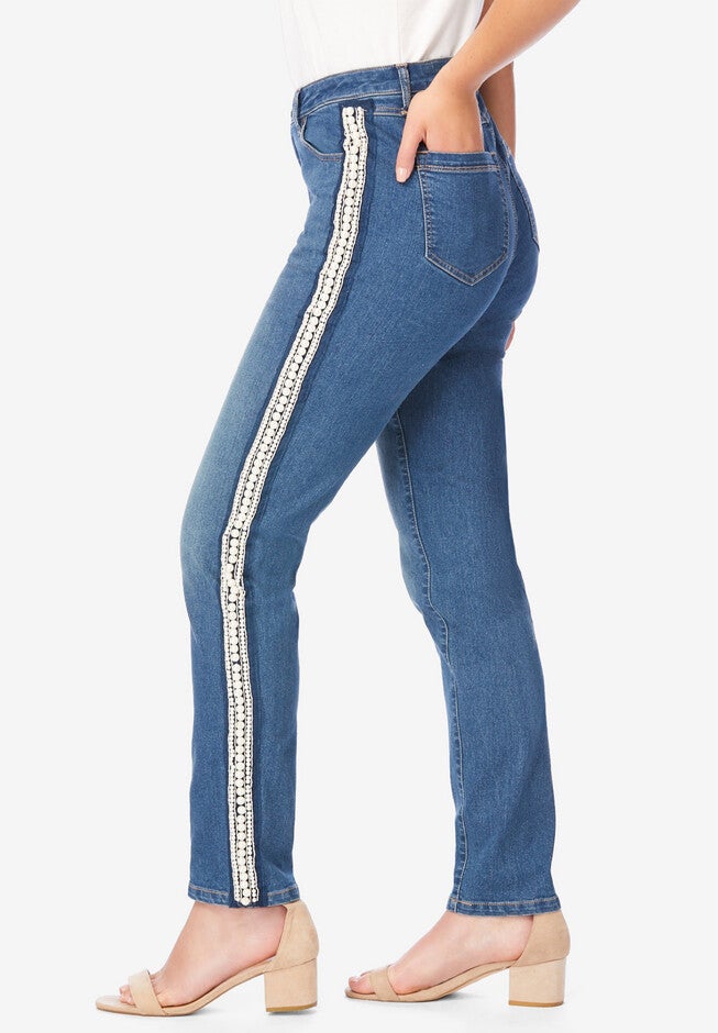 Embellished Straight Leg Jean with Invisible Stretch® By Denim 24/7, , alternate image number null