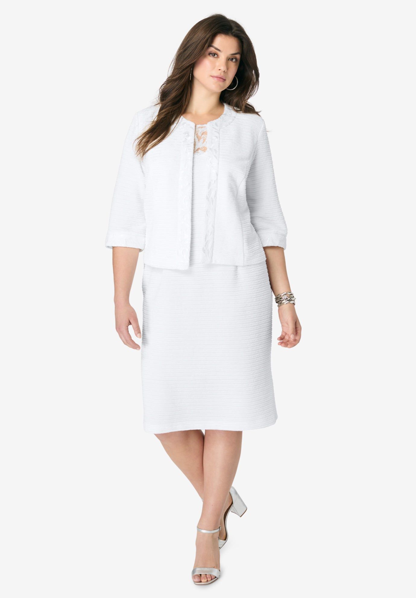 Sweetheart Sheath Dress and Jacket Set, WHITE, hi-res image number 0