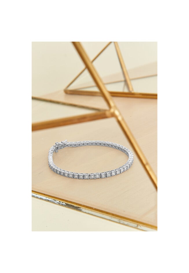 Sterling Silver Miracleset Diamond Round Faceted Bezel Tennis Bracelet 7 inches, , alternate image number 5