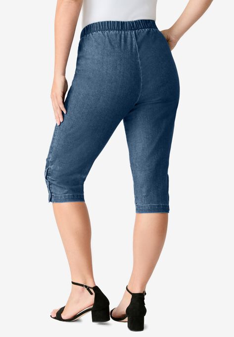 Pull-On Button-Detail Stretch Capri Jean, , on-hover image number null
