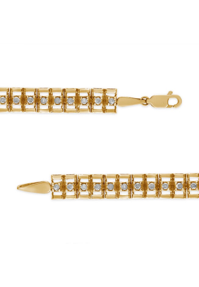 Yellow Gold Plated Sterling Silver 2.0 Cttw Diamond Doublelink Tennis Bracelet, , alternate image number 3