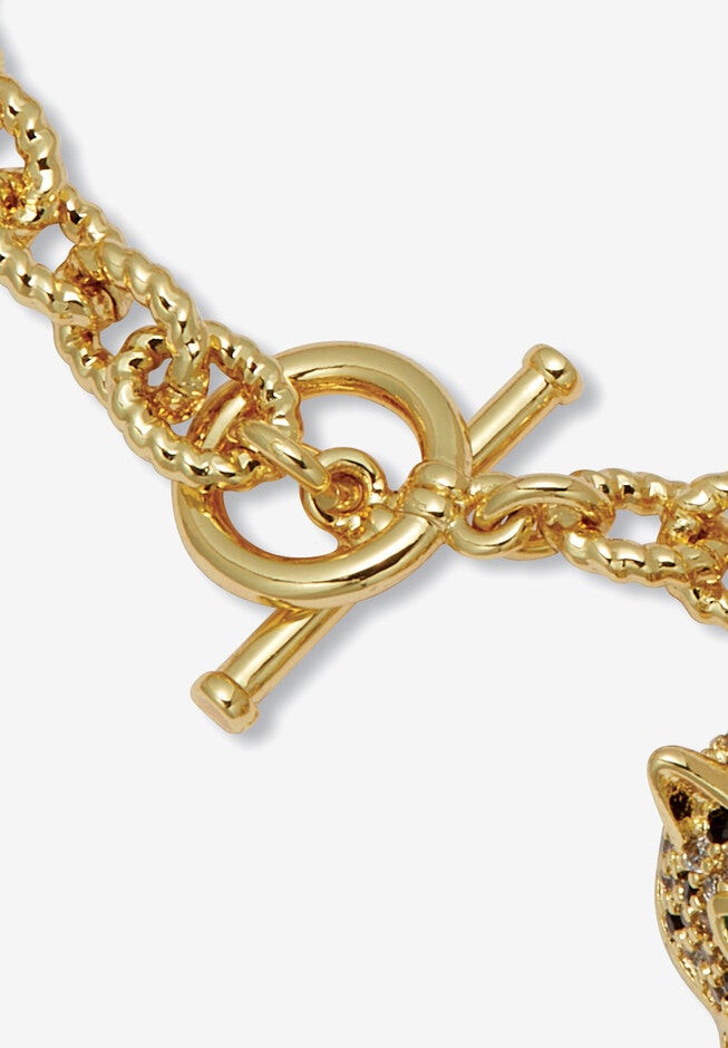 Marquise Cut Green Crystal Goldtone Charm Bracelet, 8 Inches, , on-hover image number null