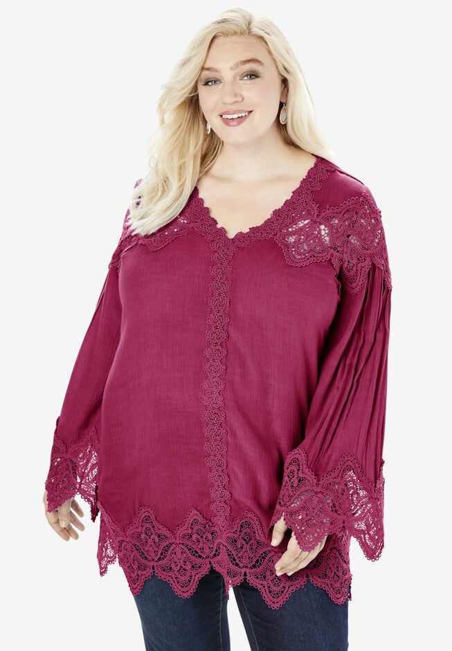 Lace-Trim Tunic, BERRY TWIST, hi-res image number 0