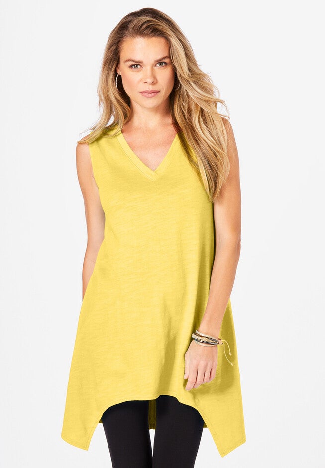 Handkerchief-Hem Slub Tunic Tank, LEMON MIST, hi-res image number null