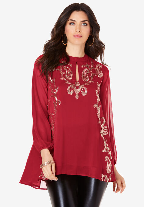Embellished Keyhole Tunic, CLASSIC RED, hi-res image number null
