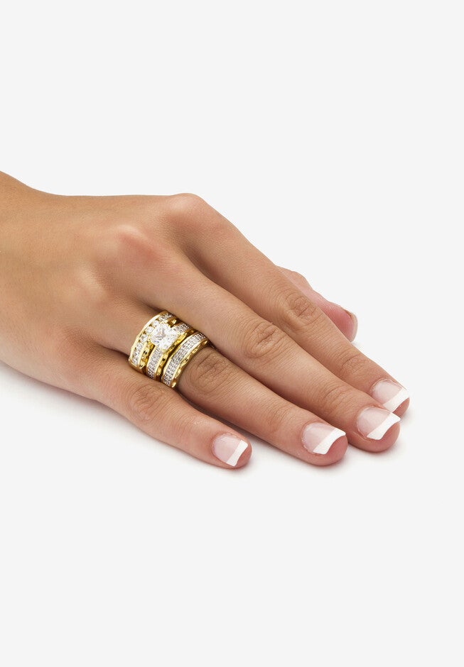 Gold-Plated Bridal Ring Set Cubic Zirconia (3 1/10 Cttw Tdw), , alternate image number null