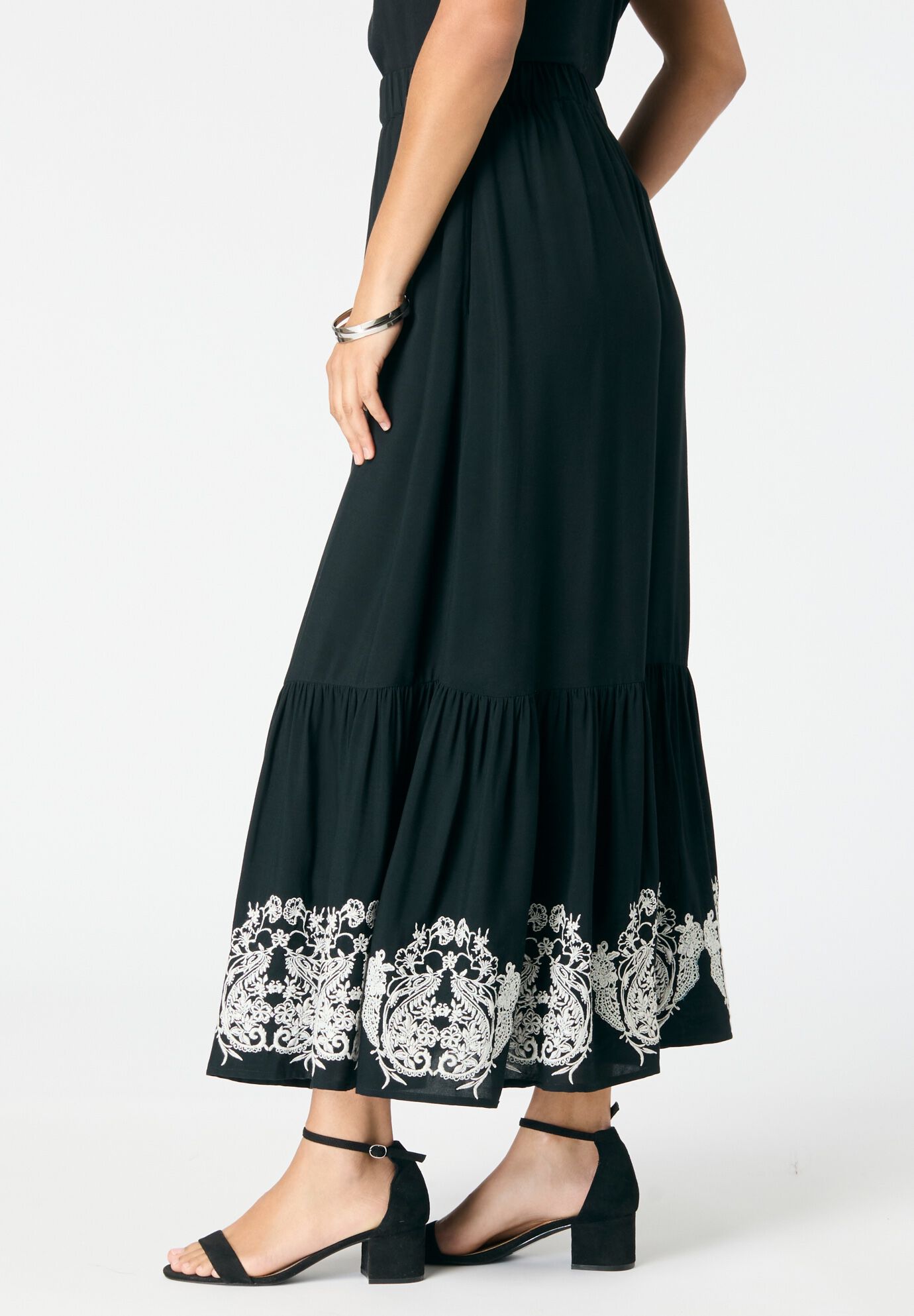 Plus Size Lace-Trim Pull-On Skirt, BLACK, alternate image number 3