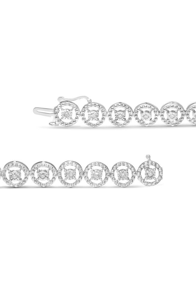 Sterling Silver Diamond Nested Circle Miracle Set Open Wheel Fashion Link Bracelet, , alternate image number null
