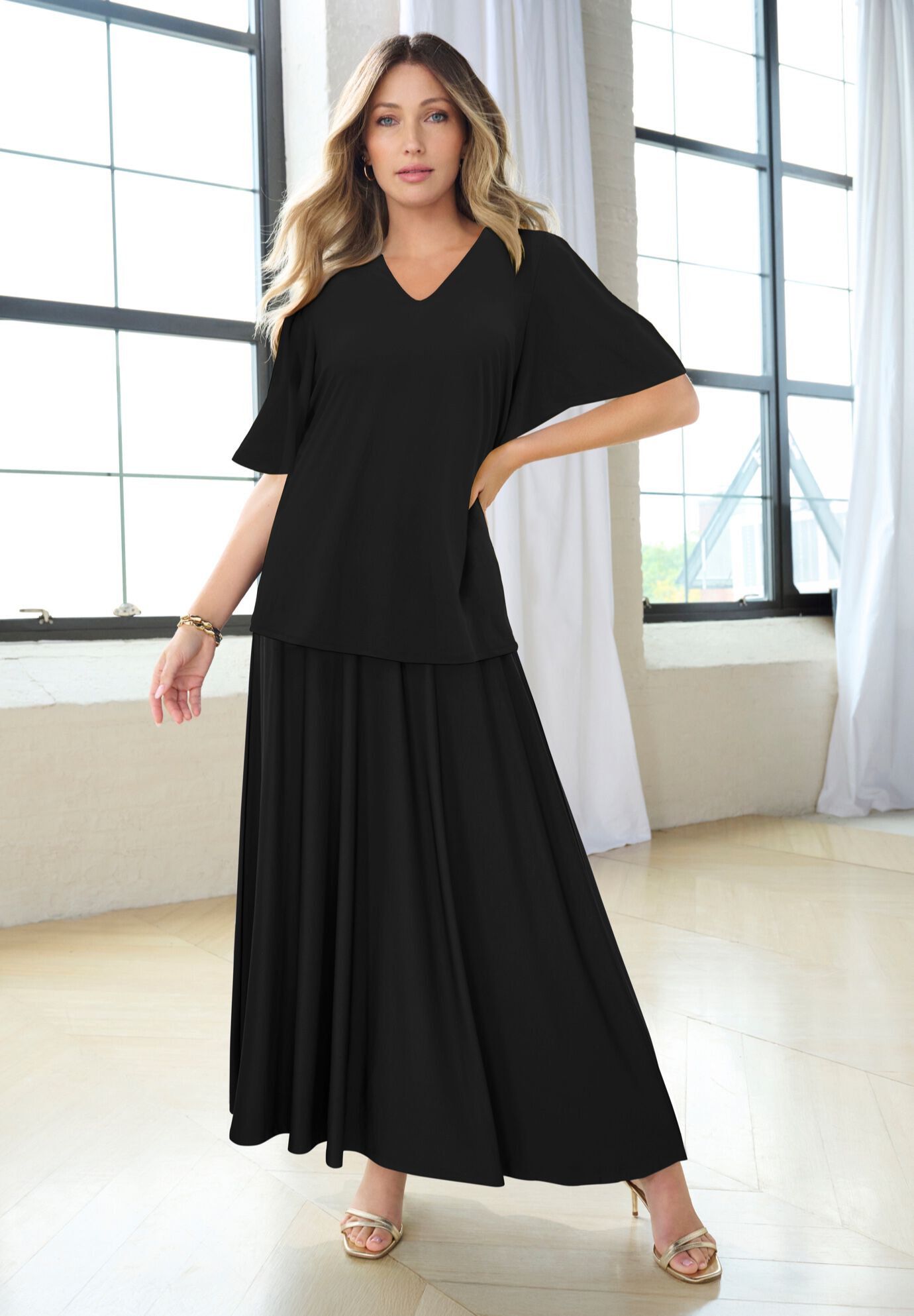 Flutter Sleeve Ultrasmooth&reg; Fabric Tee, BLACK, alternate image number 2