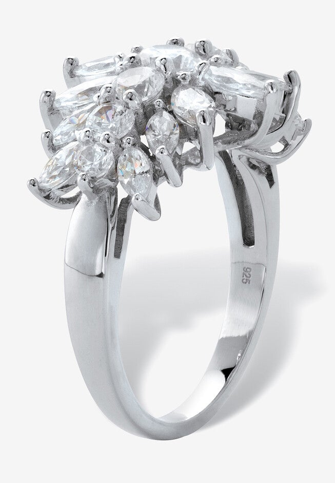 2.67 Cttw. Sterling Silver Marquise-Cut Cubic Zirconia Starburst Cluster Ring, , on-hover image number 1