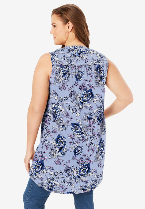 Sleeveless English Floral Big Shirt, , on-hover image number null