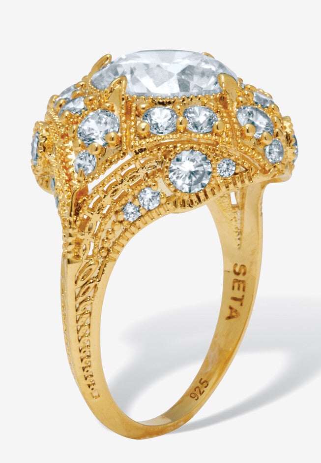 5.50 Tcw Round Cubic Zirconia Yellow Gold-Plated Cluster Ring, , on-hover image number null