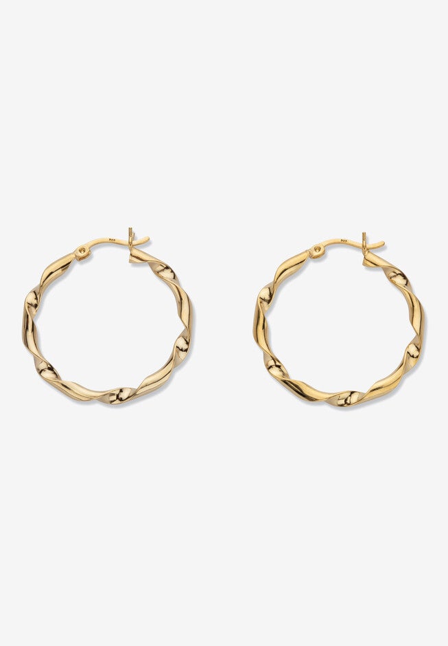 Yellow Gold Plated Sterling Silver Twisted Hoop Earrings (30Mm) Jewelry, , on-hover image number null