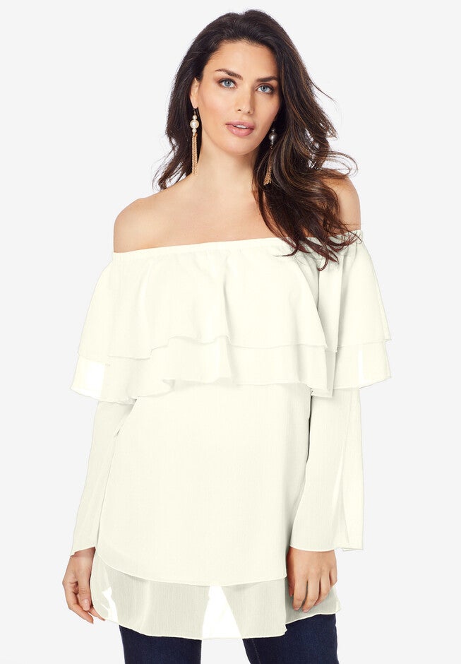 Flounce Off-The-Shoulder Top, IVORY, hi-res image number null
