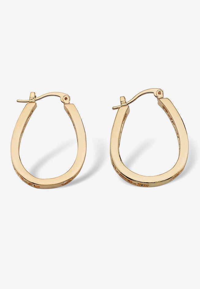Gold Tone Inside Out Hoop Earrings, , on-hover image number 1