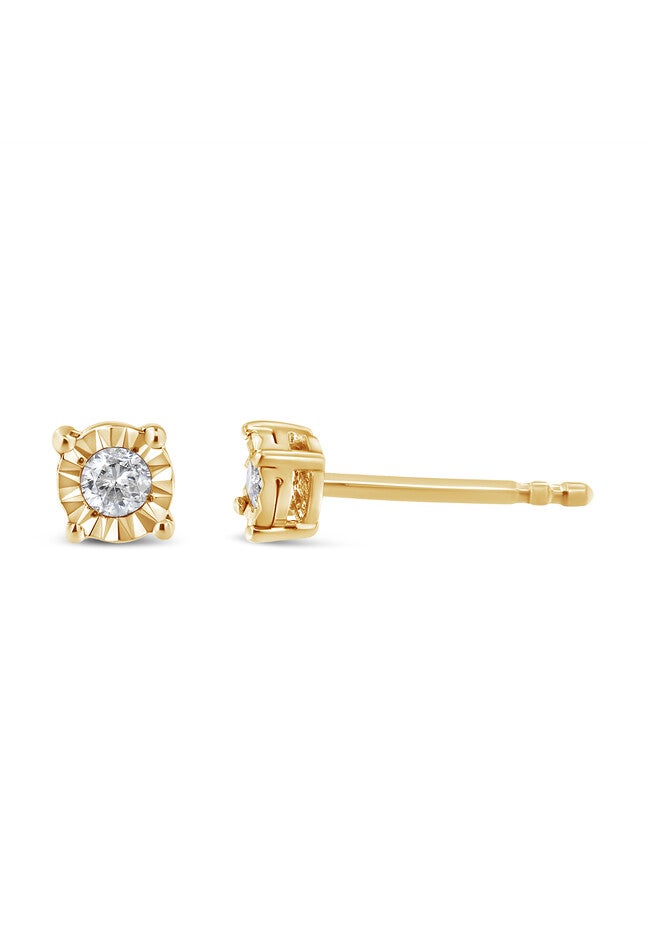 Yellow Gold Plated Sterling Silver Round Brilliantcut Diamond Miracleset Stud Earrings, , alternate image number 2