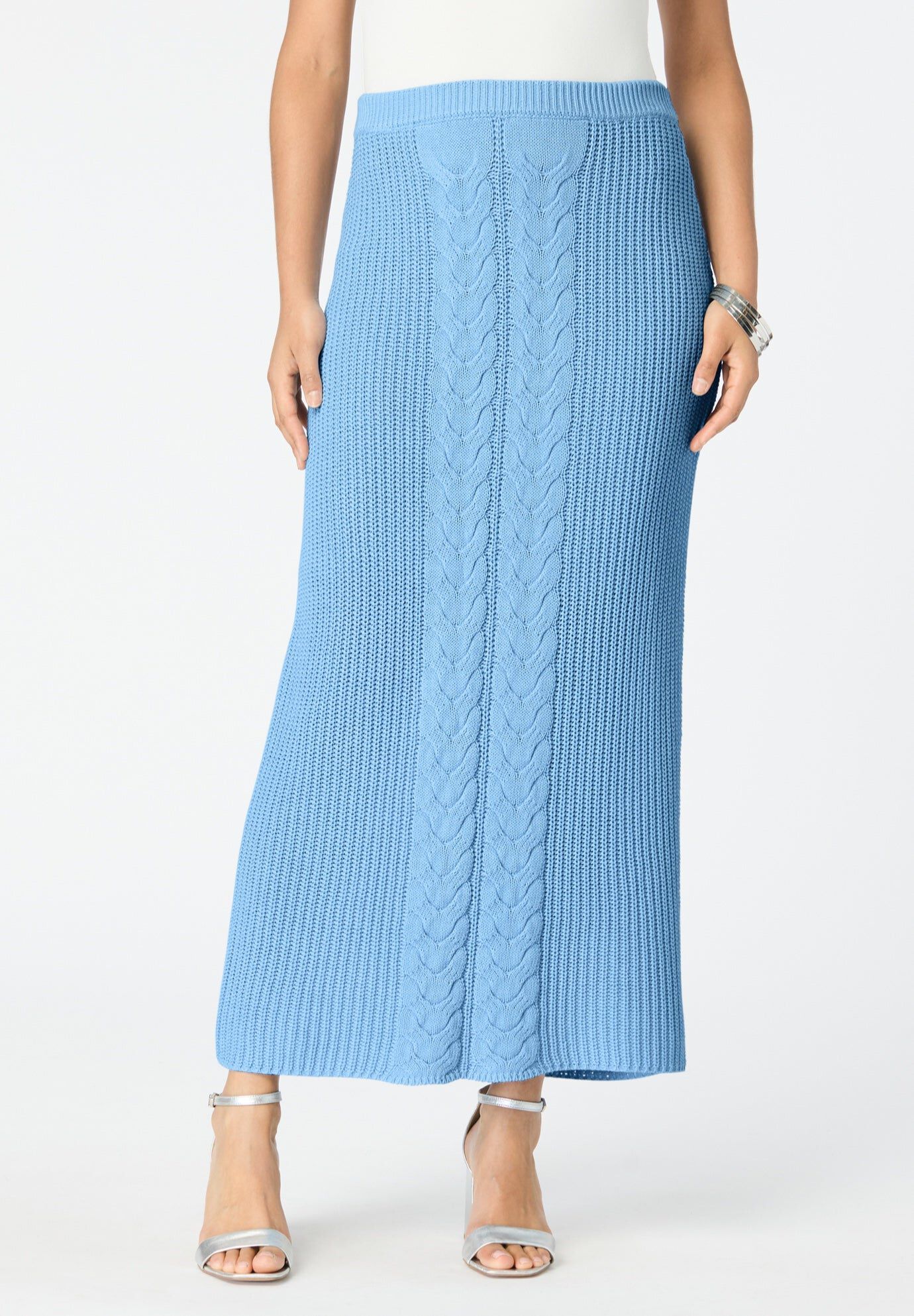 Cable Knit Midi Skirt, SOFT SKY, hi-res image number 0