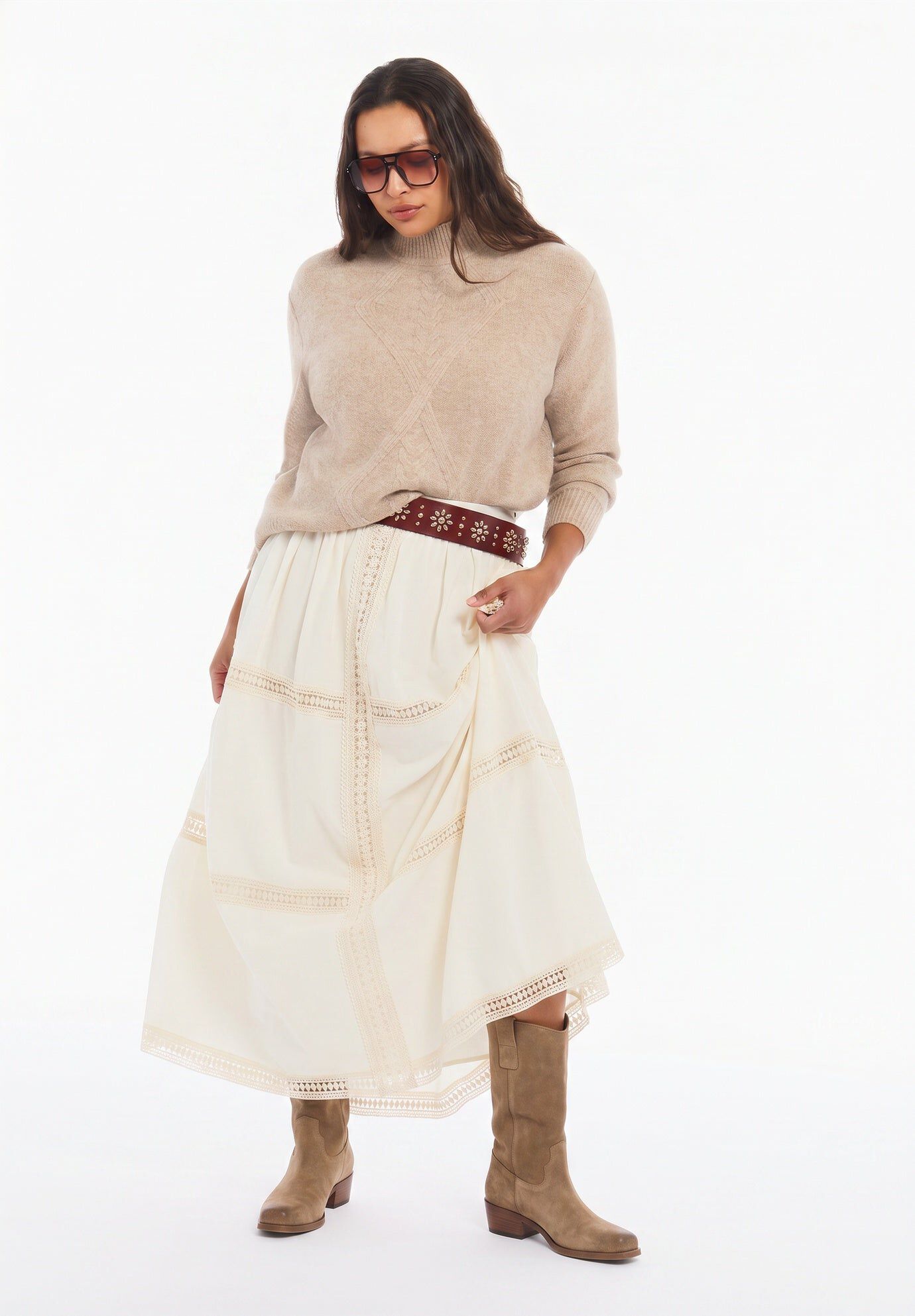 Cable-Knit Mock Neck Sweater