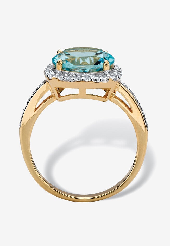 14K Yellow Gold Over Silver Genuine Blue Topaz And Round Cz Ring, , on-hover image number 1