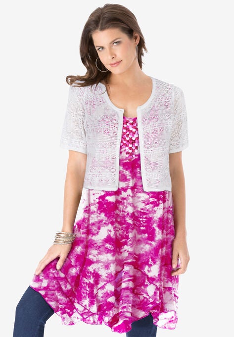 Cropped Pointelle Cardigan, WHITE, hi-res image number null