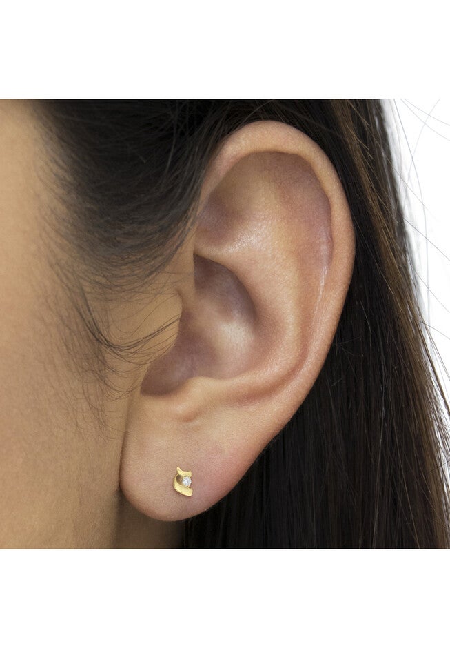 Yellow Gold Round Brilliantcut Diamond Espira Swirls Solitaire Push Back Stud Earrings, , alternate image number 5