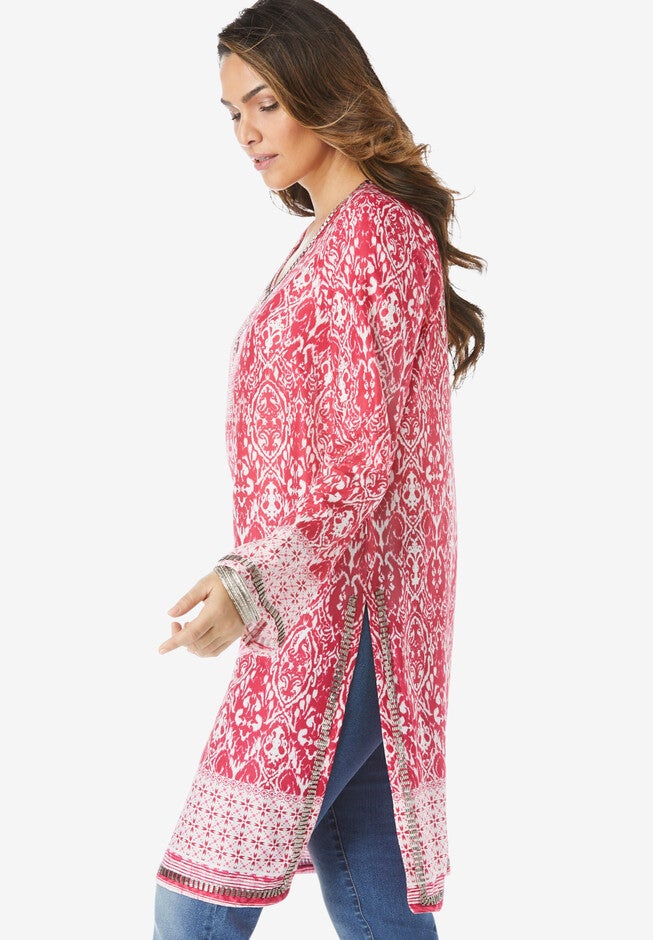Beaded Tunic with Side Slits, , alternate image number null
