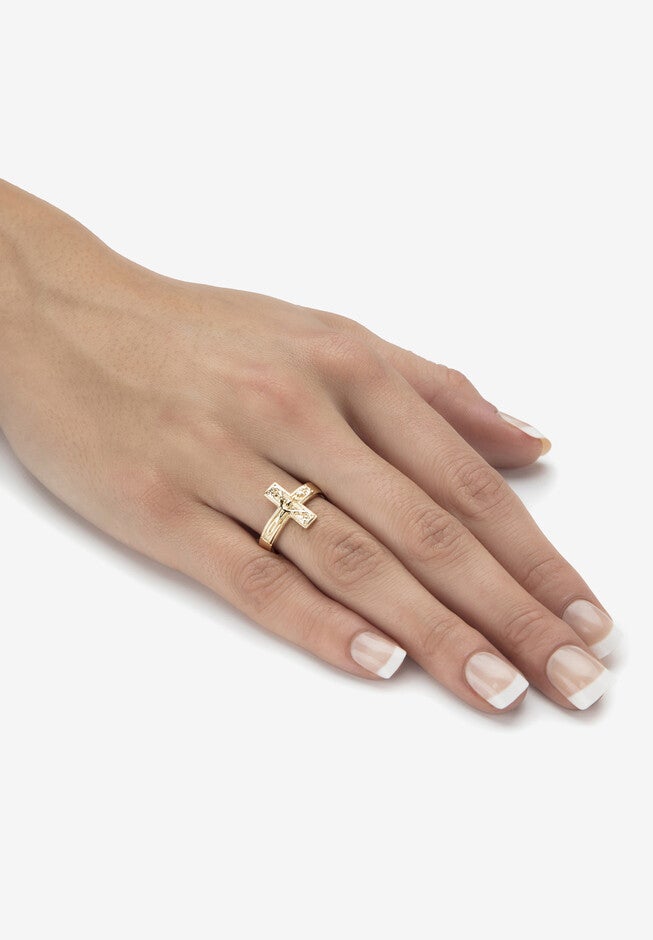 Gold-Plated Sterling Silver Horizontal Crucifix Cross Ring, , alternate image number 2
