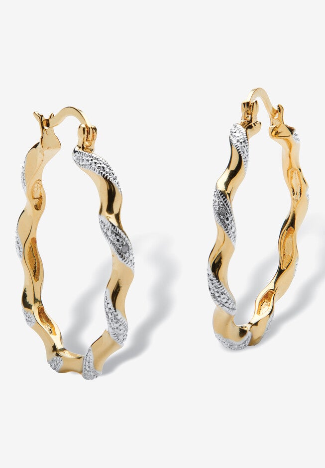 Diamond Accent Yellow Gold-Plated Twisted Hoop Earrings (39Mm), , on-hover image number 1