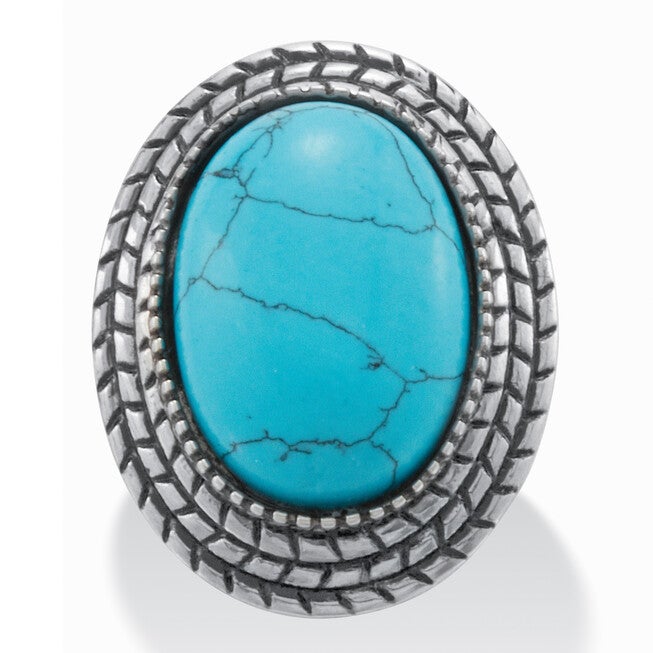 Stainless Steel Turquoise Boho Cocktail Ring, BLUE, hi-res image number 0