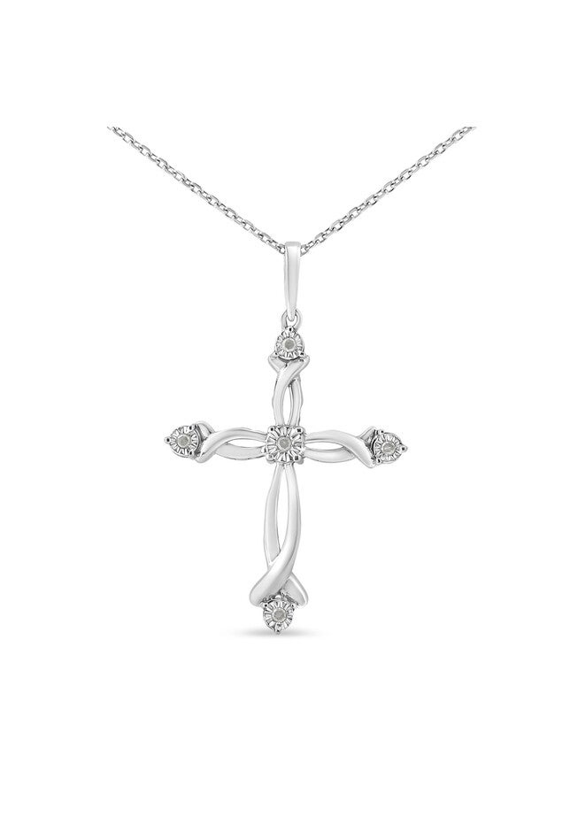 Sterling Silver Round Cut Diamond Accent Cross Pendant Necklace, WHITE, hi-res image number null