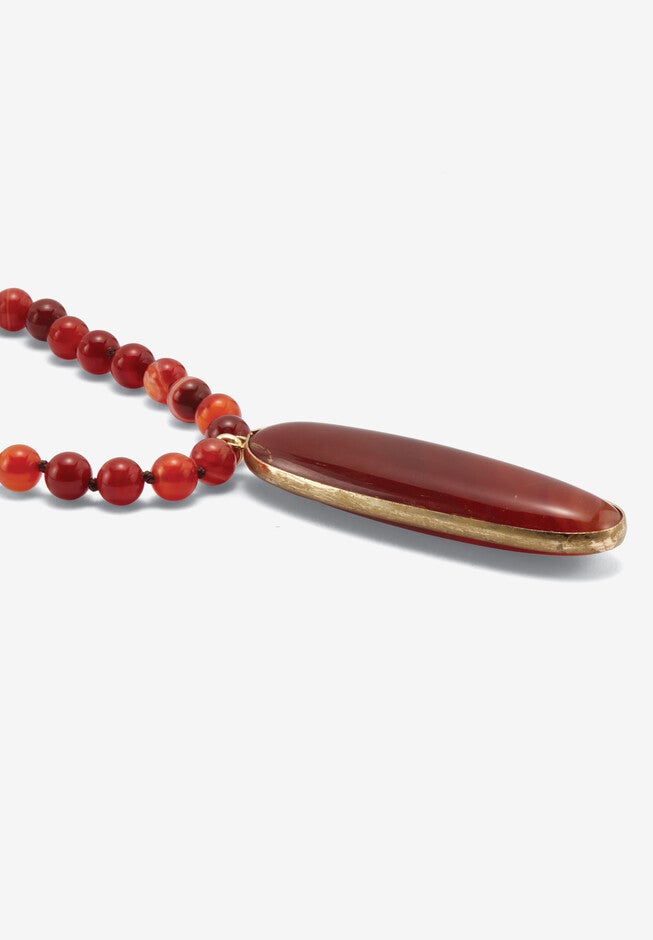 Genuine Brown Agate Beaded Goldtone Drop Necklace, 34-Inch Length, , on-hover image number null