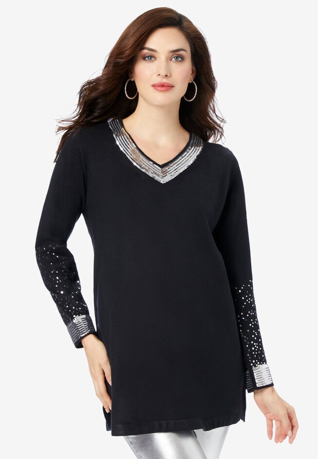 Sequin Pullover Sweater, BLACK BORDER SEQUIN, hi-res image number null
