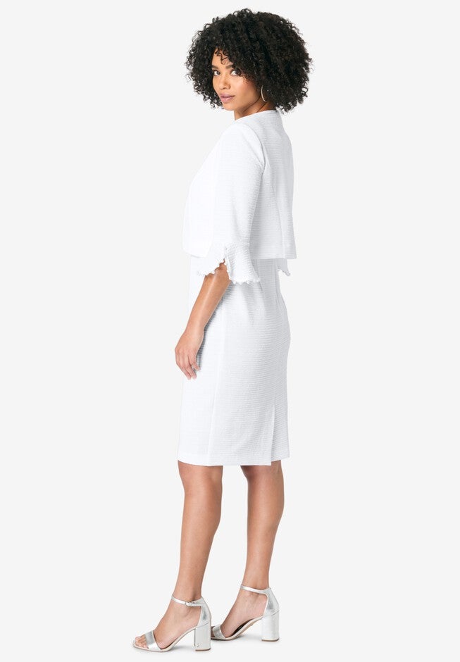 Pearl-Detail Dress and Jacket, WHITE, alternate image number null