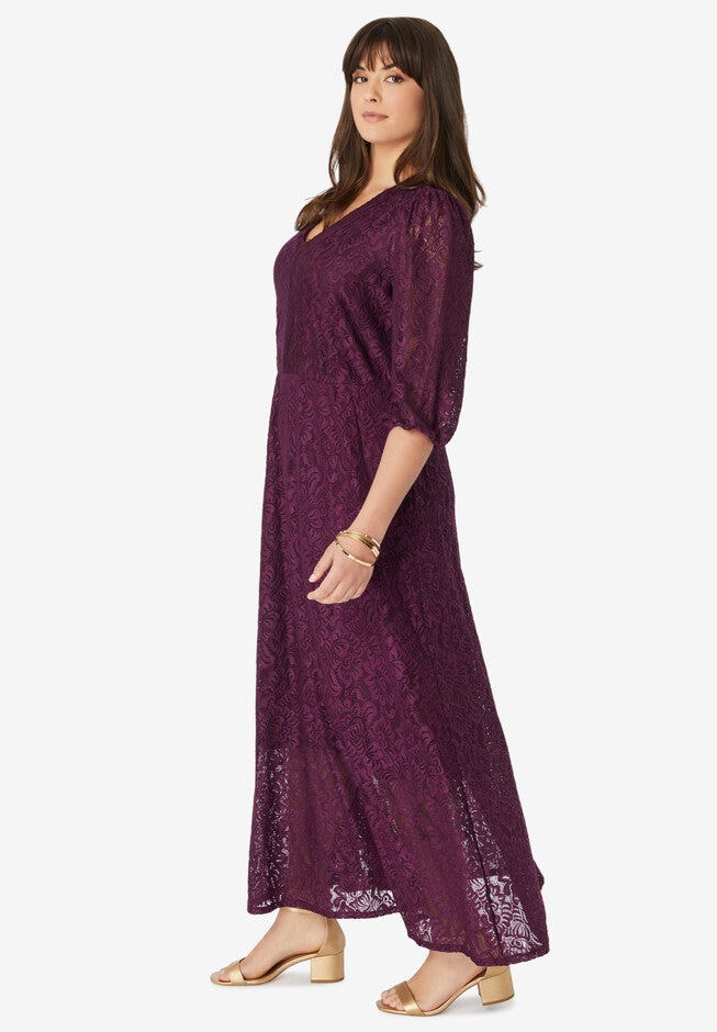Blouson-Sleeve Lace Maxi Dress, , alternate image number 2