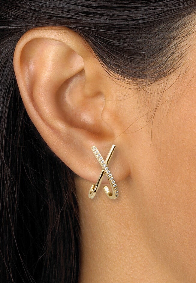 Crystal "X" Goldtone Drop Earrings, 20X10Mm, , alternate image number 2
