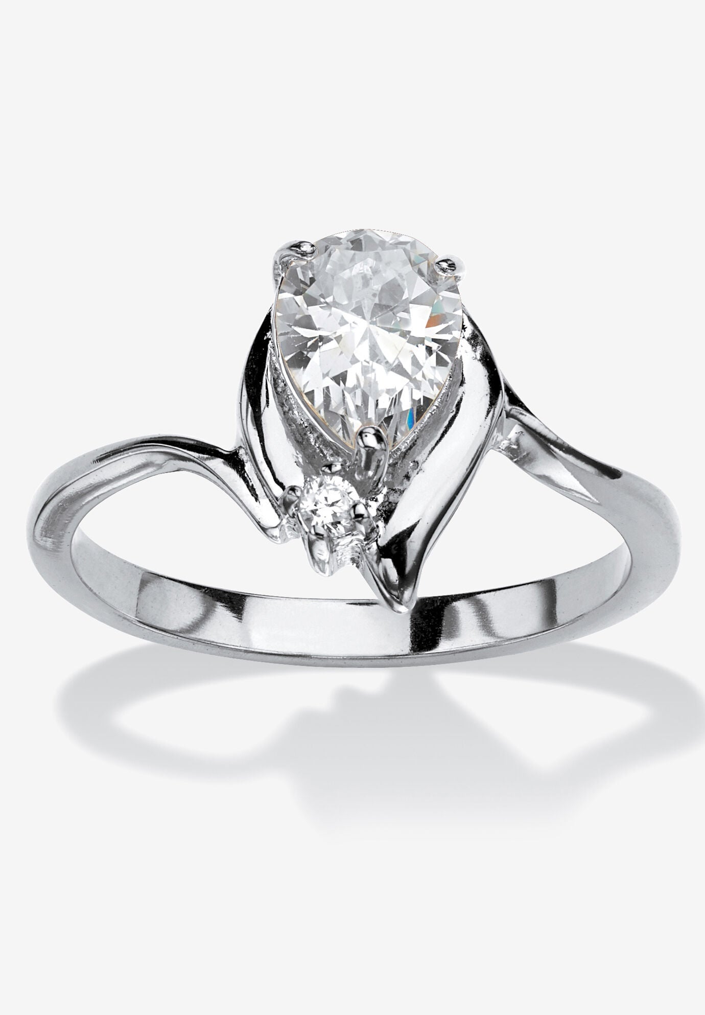 Silvertone Simulated Pear Cut Birthstone And Round Crystal Ring Jewelry, DIAMOND, hi-res image number 0