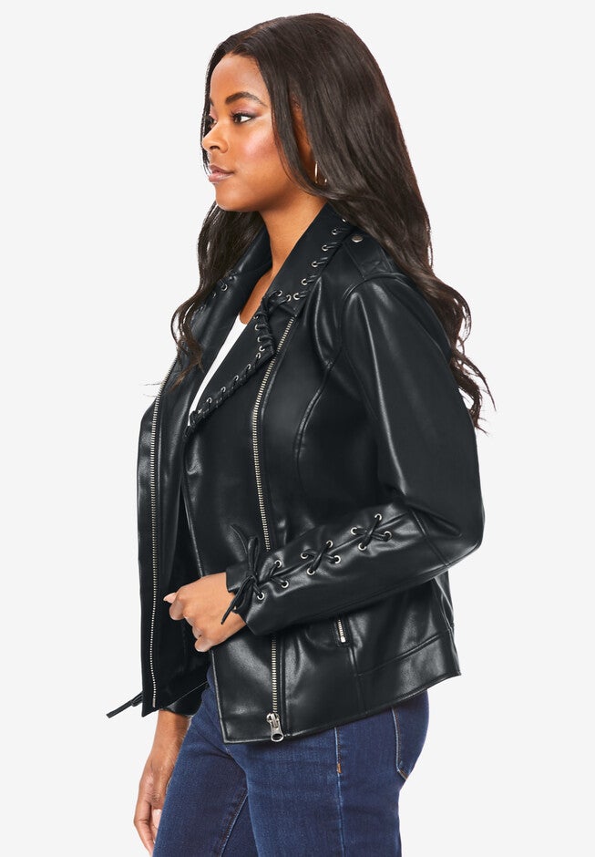 Faux Leather Moto Jacket, , alternate image number 2