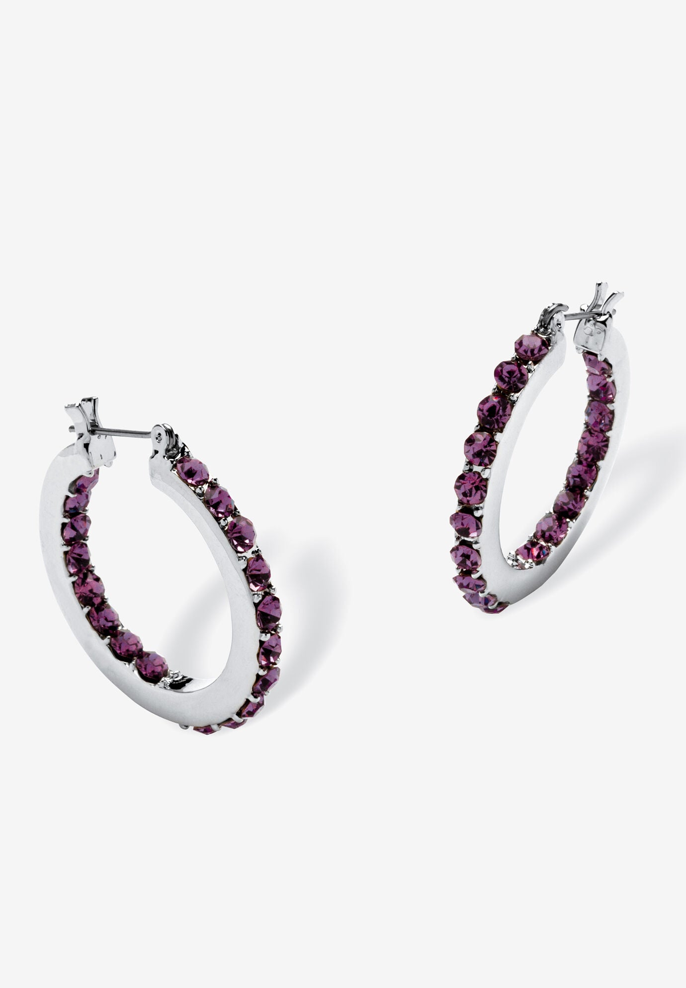 Birthstone Inside-Out Hoop Earrings In Silvertone (31Mm), FEBRUARY, hi-res image number 0
