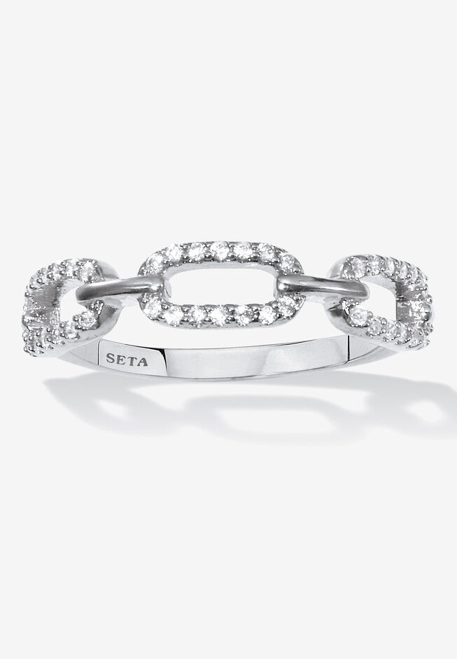 .21 Tcw Round Cubic Zirconia Silvertone Link Ring, SILVER, hi-res image number null