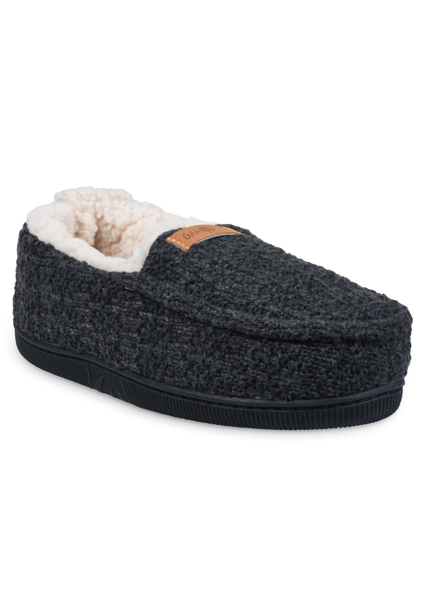 Textured Knit Mocassin Slipper Slippers, CHARCOAL GREY, hi-res image number 0